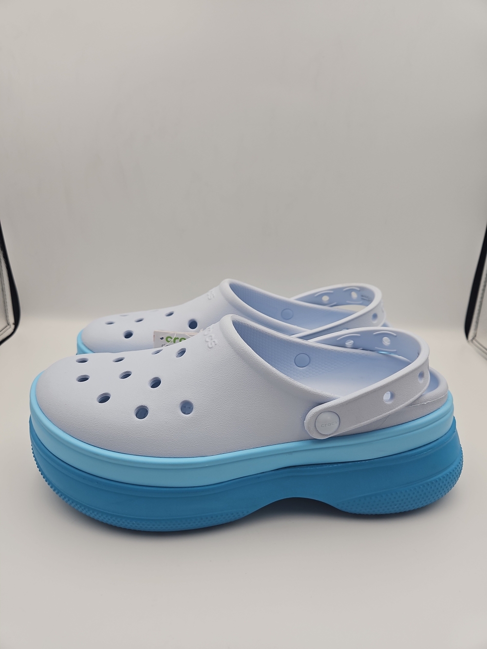 Crocs Platform Clogs in White and Sky Blue